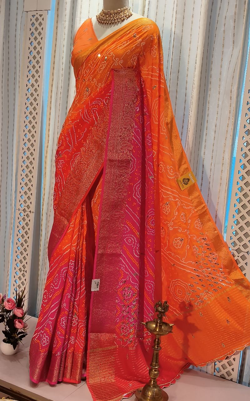 Dola silk Bandhani with gotta patti work view 2