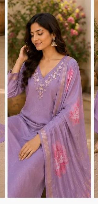 Embroidered Dola Silk Stitched Suit - Purple/ HC002035 view 3
