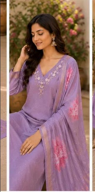 Embroidered Dola Silk Stitched Suit - Purple/ HC002035 view 5