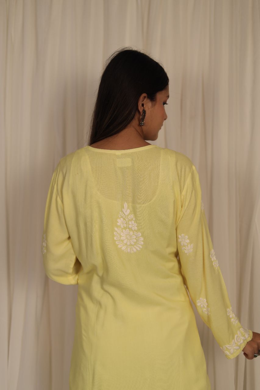 Lucknow Chikankari Hand Embroidered Angarkha Style Kurti view 12