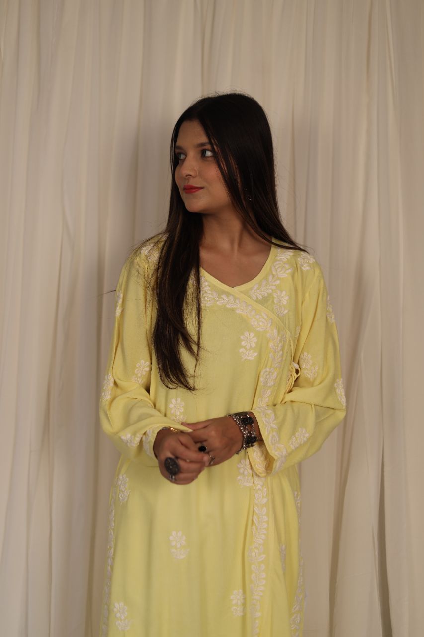 Lucknow Chikankari Hand Embroidered Angarkha Style Kurti view 9