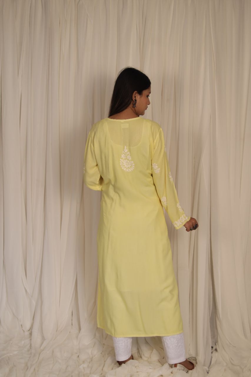 Lucknow Chikankari Hand Embroidered Angarkha Style Kurti view 13