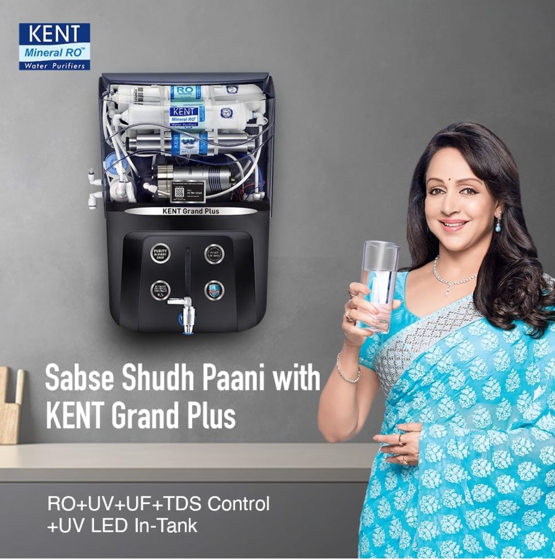 KENT Grand Plus RO Water Purifier | RO+UV+UF+TDS Control+UV in Tank | .0001 Micron RO Membrane | ISI Marked | Auto Flush Feature | 9L Tank | 20 LPH | Ideal For Borewell/Tanker/Municipal Water | Black view 4