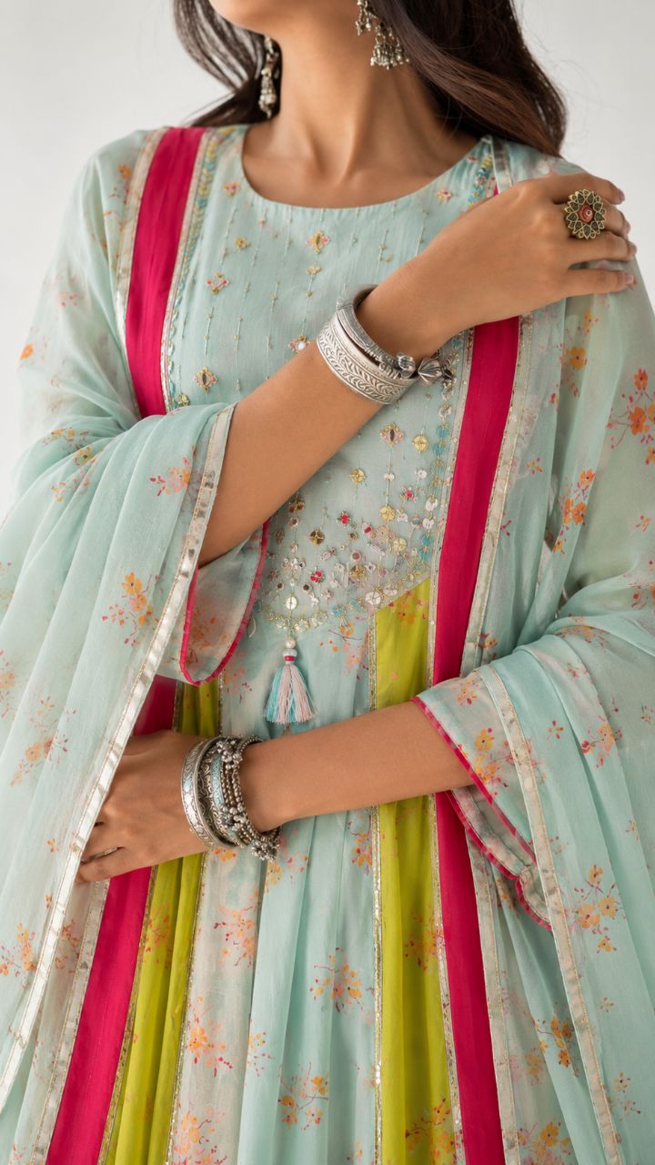 L Digital Print Cotton Anarkali With Bead Work On Work Kurta with Dupatta view 2