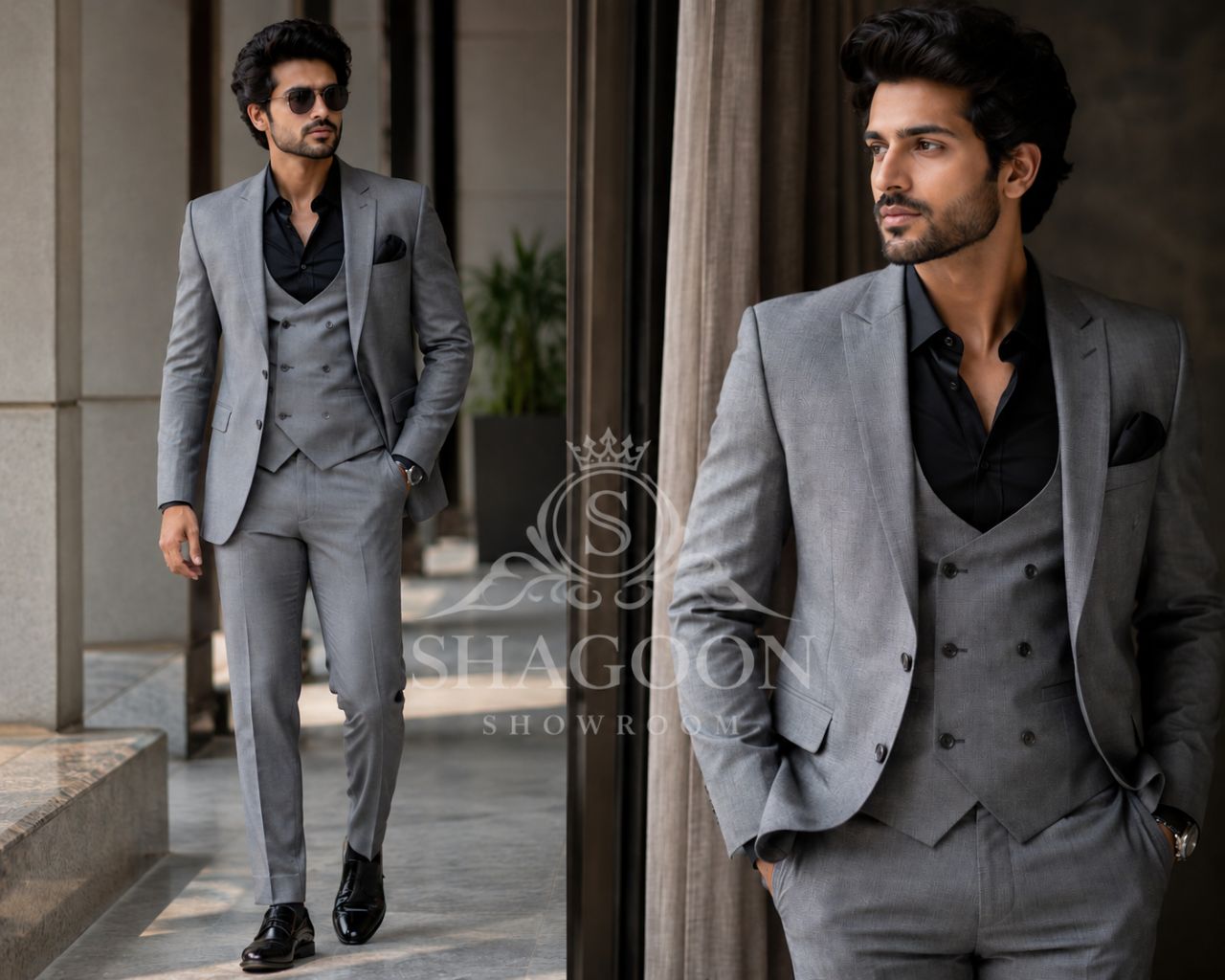 Double Breasted Grey Suit - Shagoon Showroom
