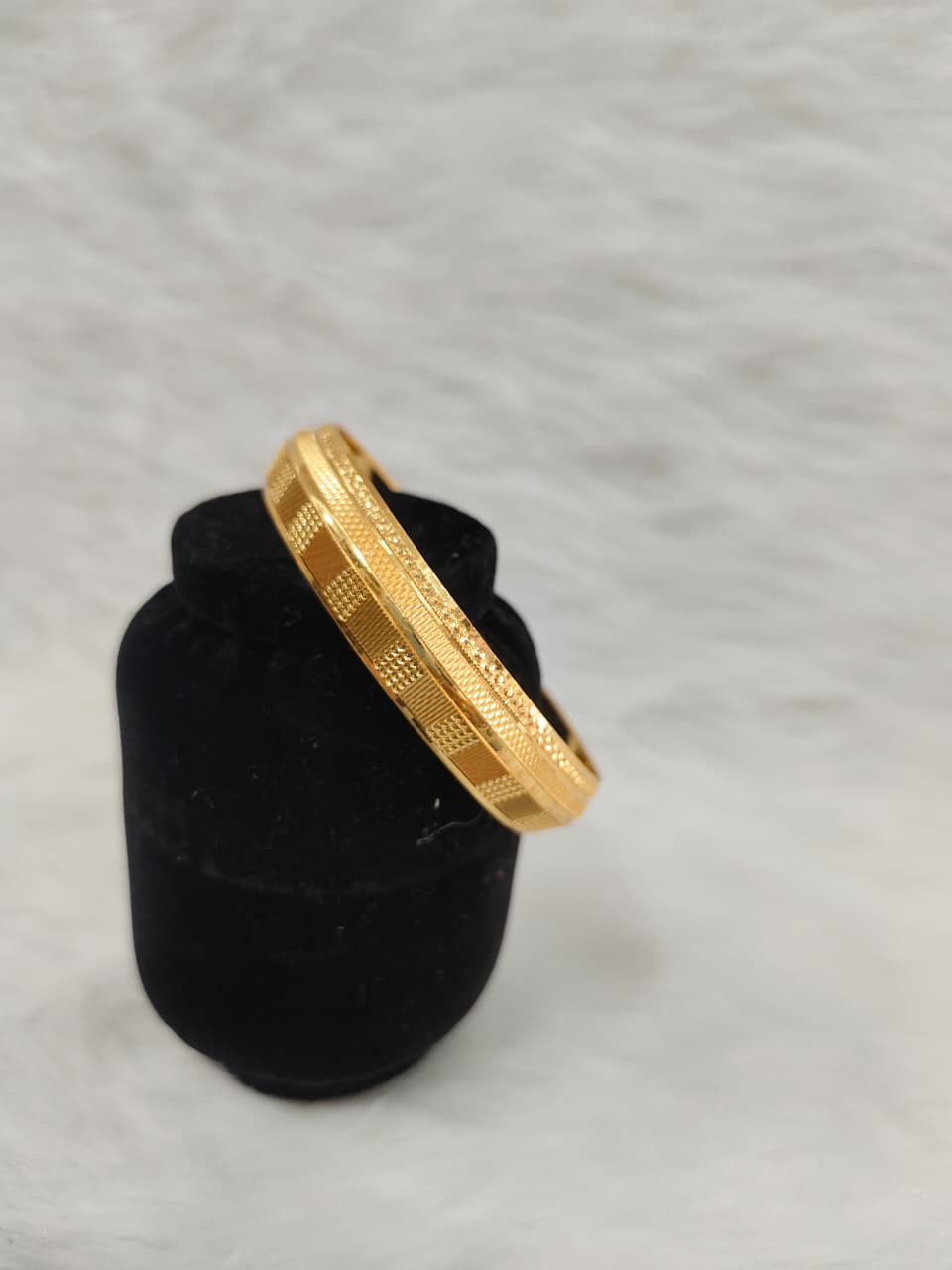 Vigor gold plated kada for men features a distinct checkered pattern view 3