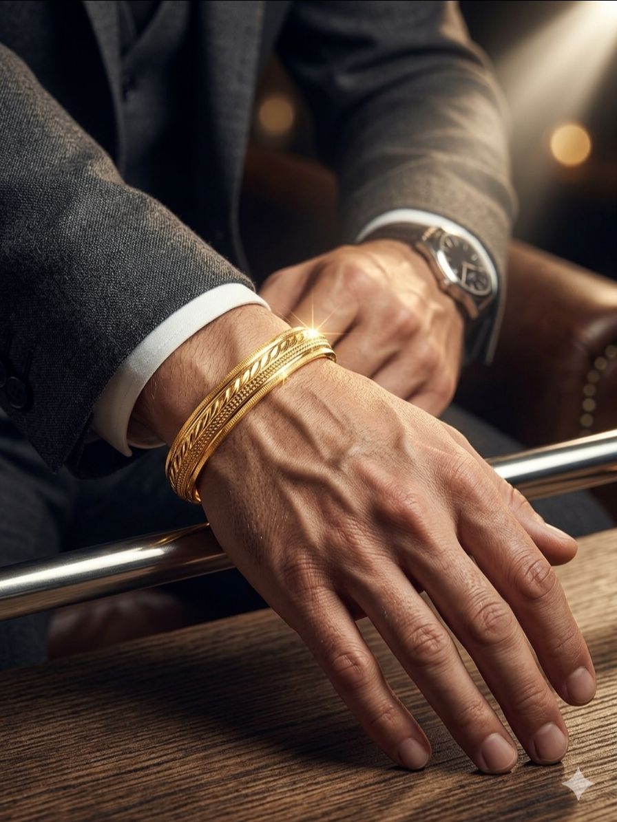 Leaf Design Gents Kada Gold Plated view 2