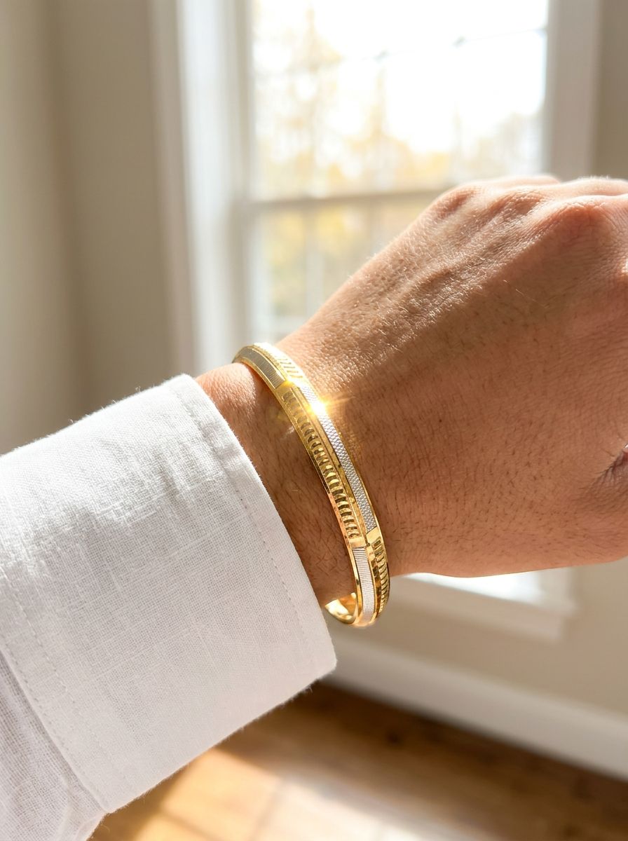 Shining Jewel Two Tone gold plated Gents kada view 2