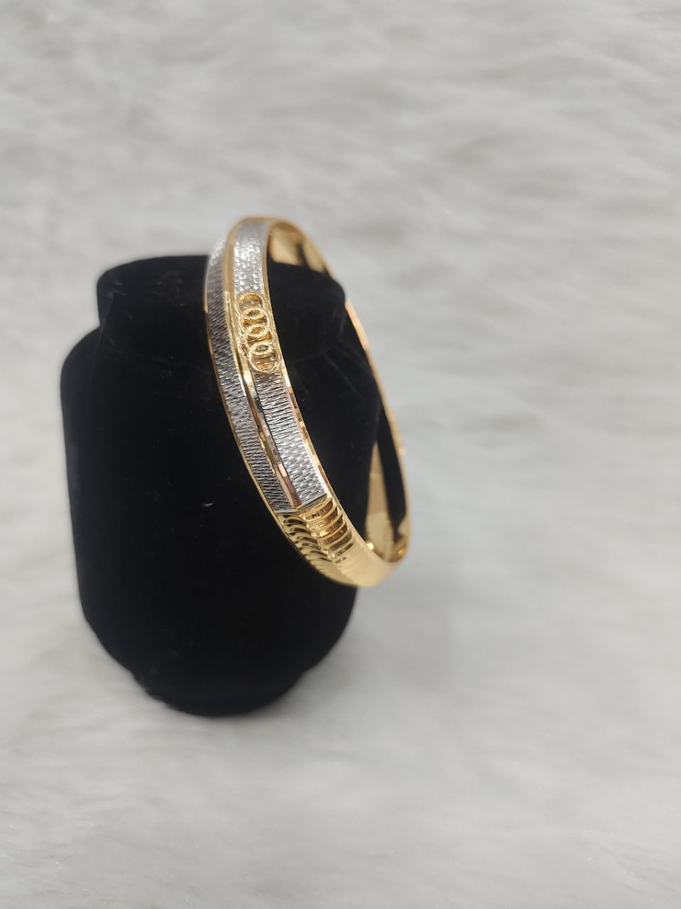 Shining Jewel gold and Rodium plated men's kada features a two-tone design view 3