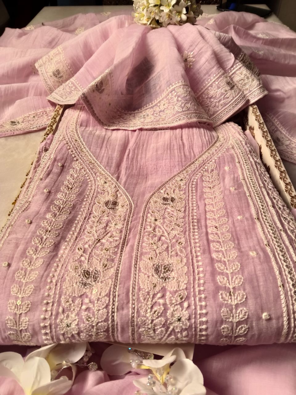 Pure Mal Chanderi With Embroidery Suit view 8