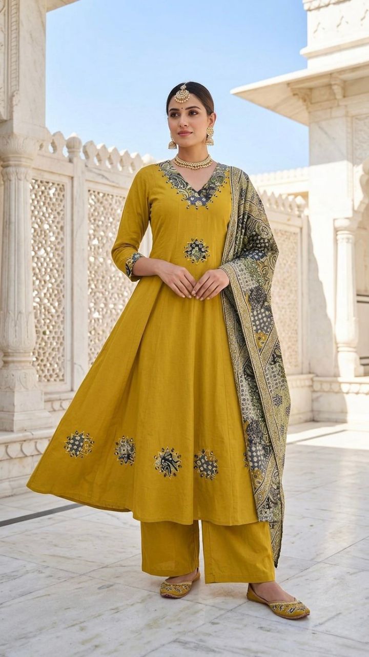 Anarkali Tangerine Orange Suit Set view 3