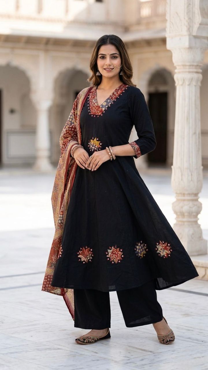 Anarkali Tangerine Orange Suit Set view 4