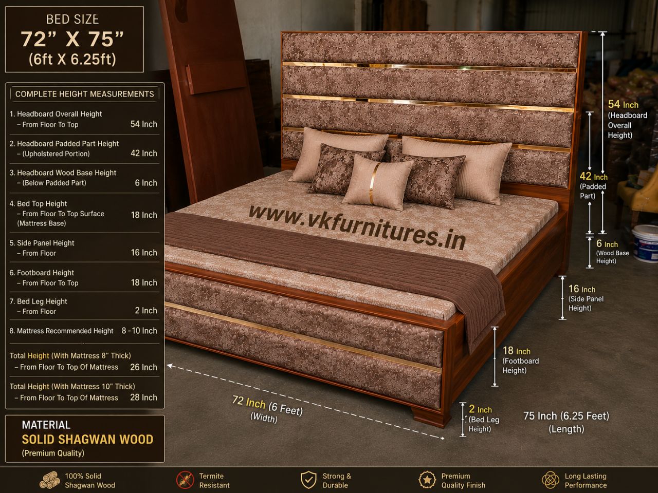 Elegant Wooden Bed Without Hydraulic view 2
