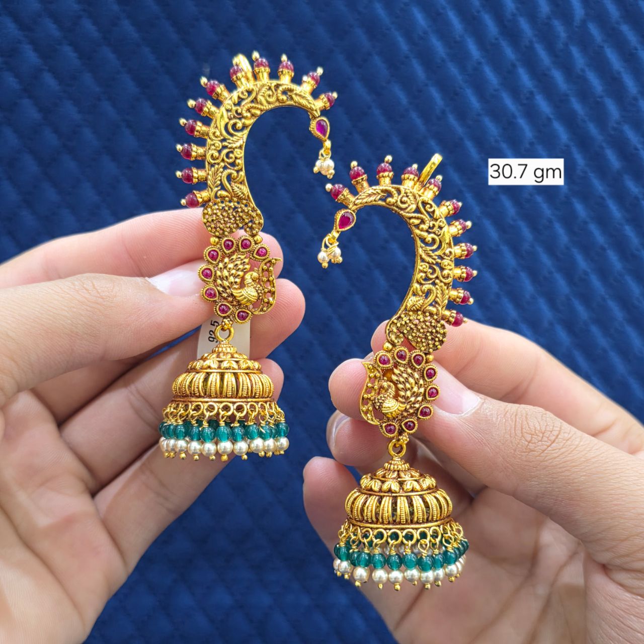 92.5 Silver - Antique Earrcuff Jhumka view 4