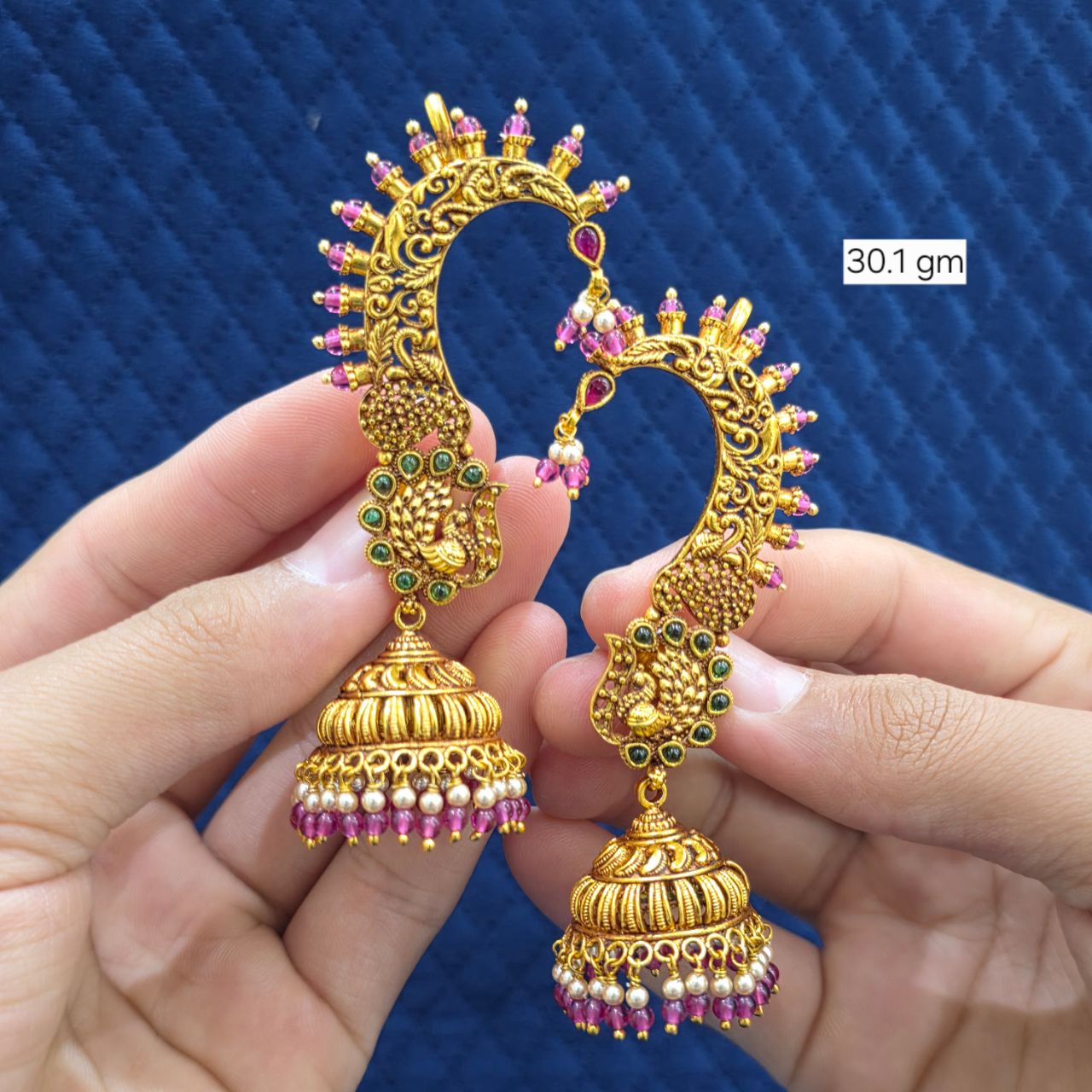 92.5 Silver - Antique Earrcuff Jhumka view 3