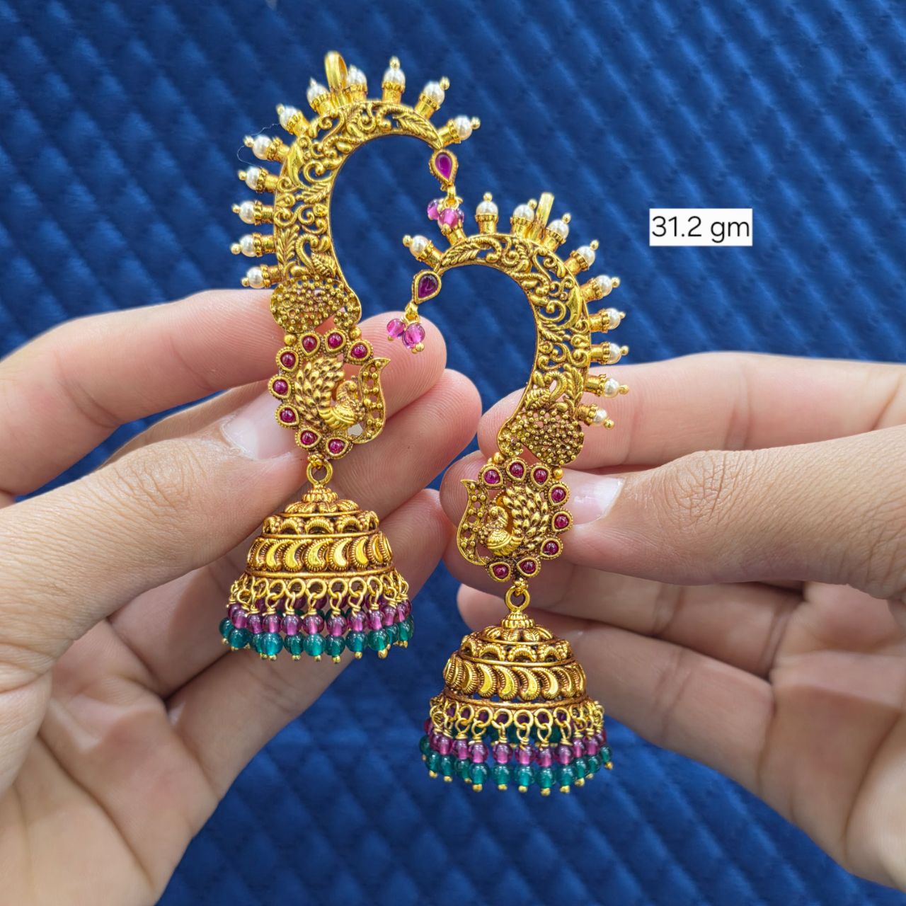 92.5 Silver - Antique Earrcuff Jhumka view 6