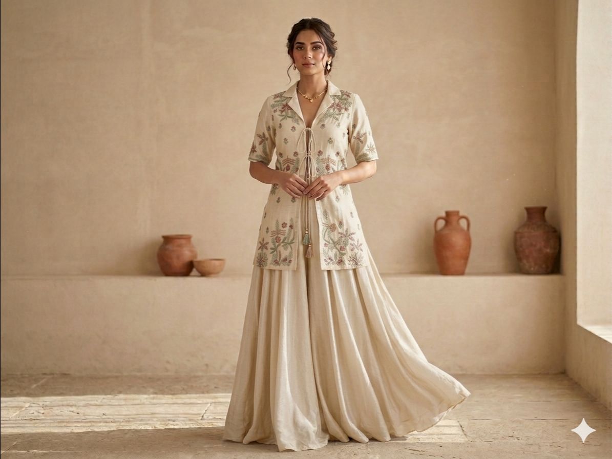 Beautiful Long Jacket N Skirt Set view 2