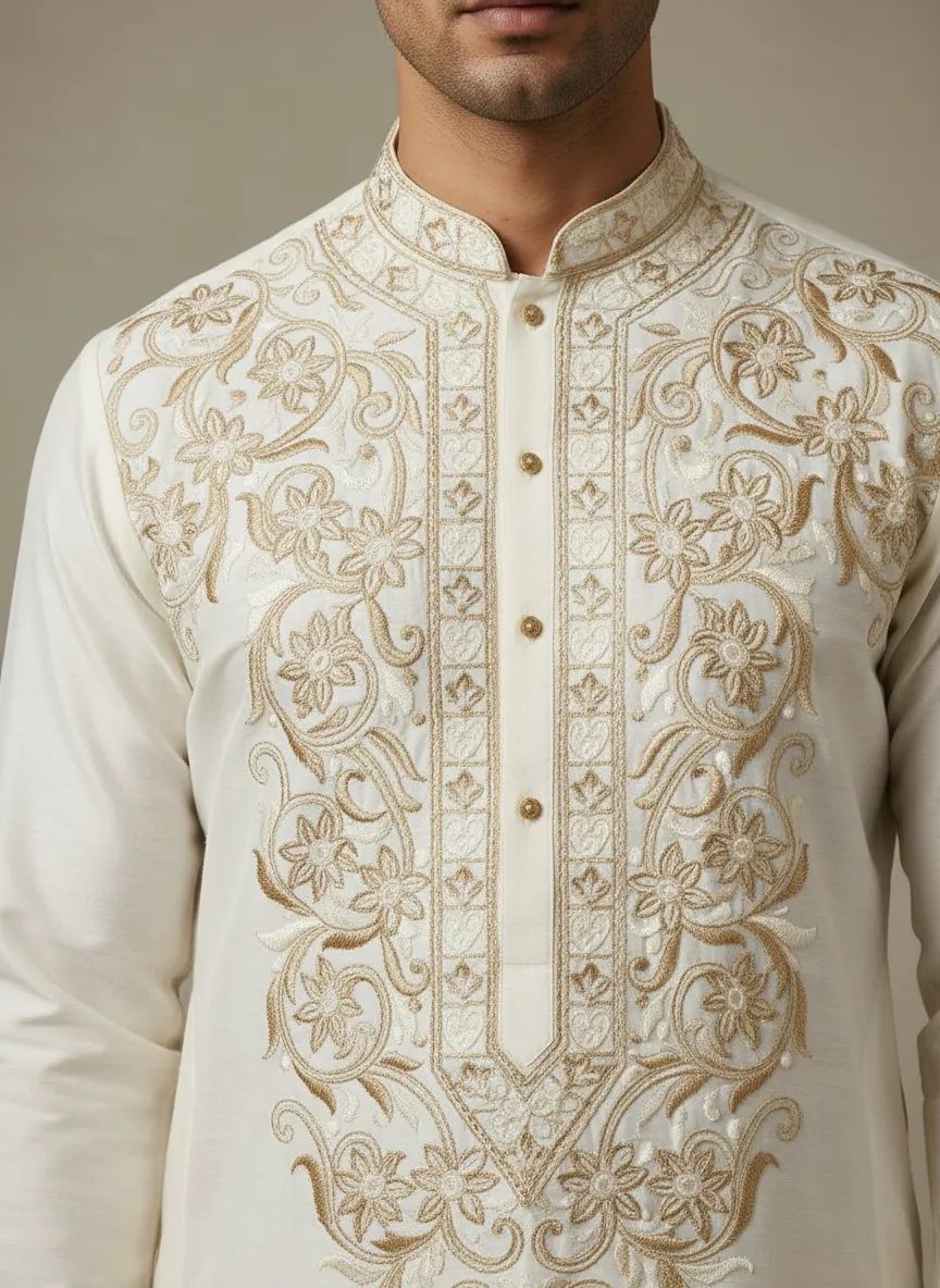 Ivory Embroided Kurta Pant Set view 2