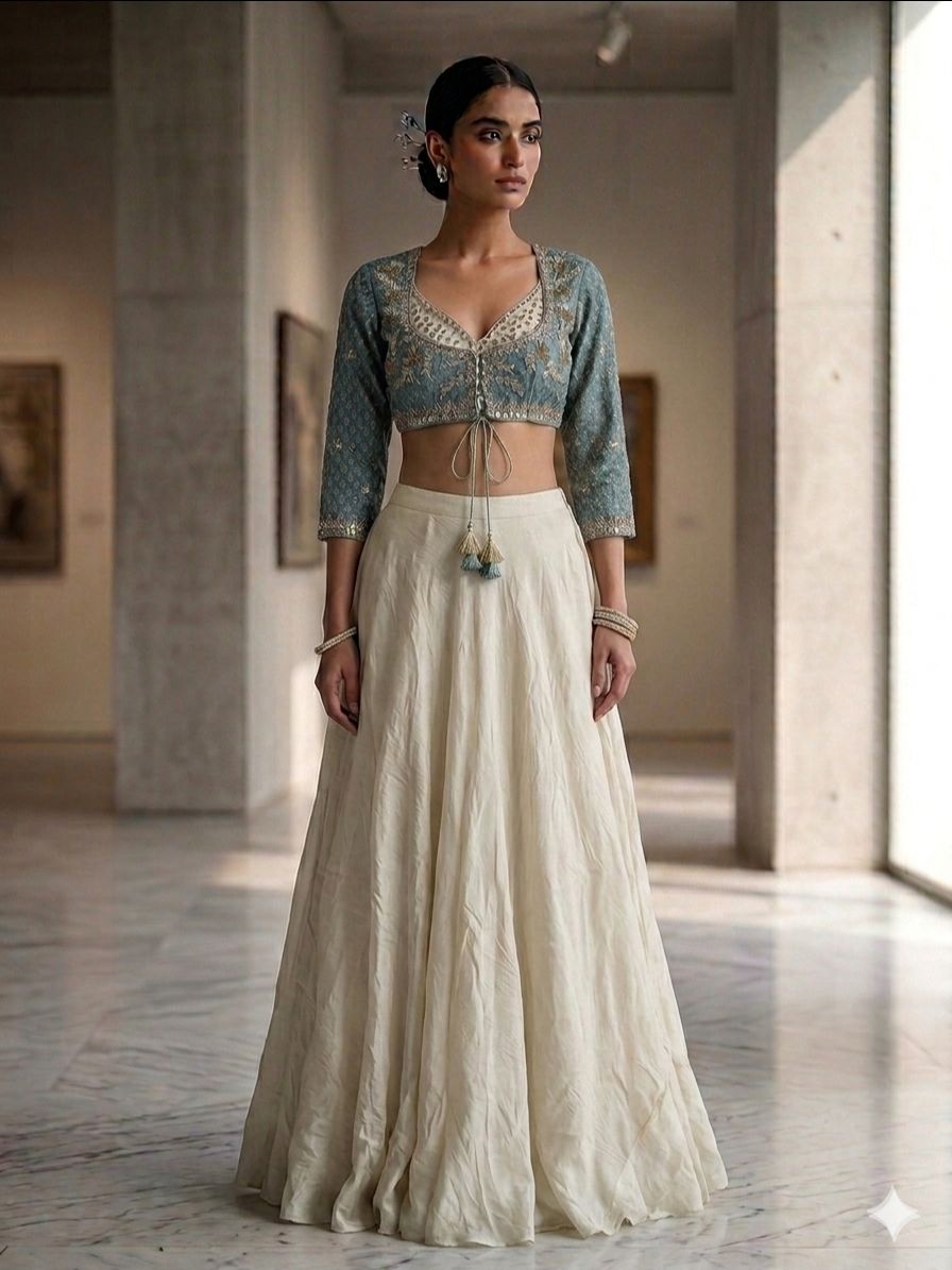 🤍 Crop Choli N Skirt Set view 2