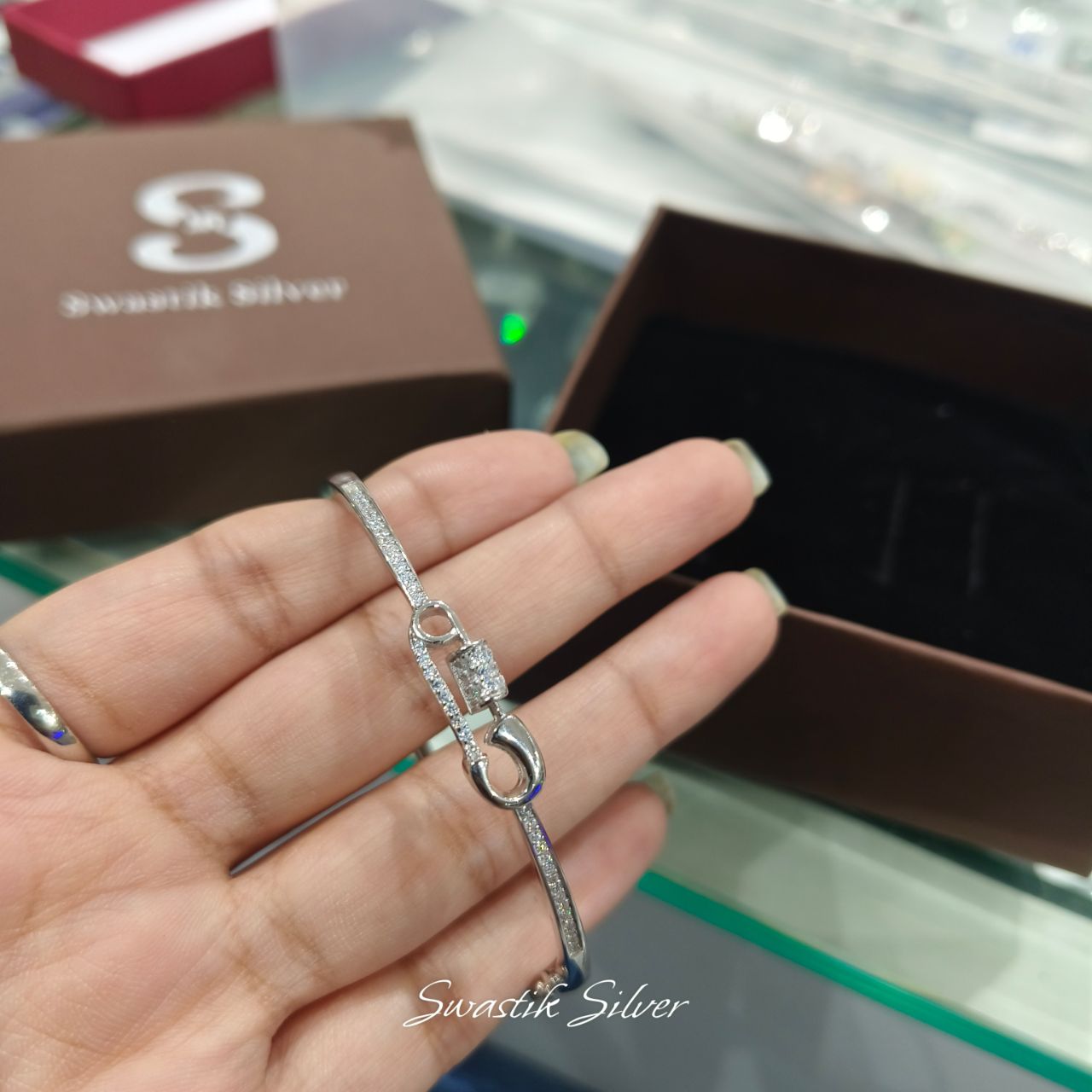 Couture Safety Pin Pavé CZ Silver Bracelet view 3