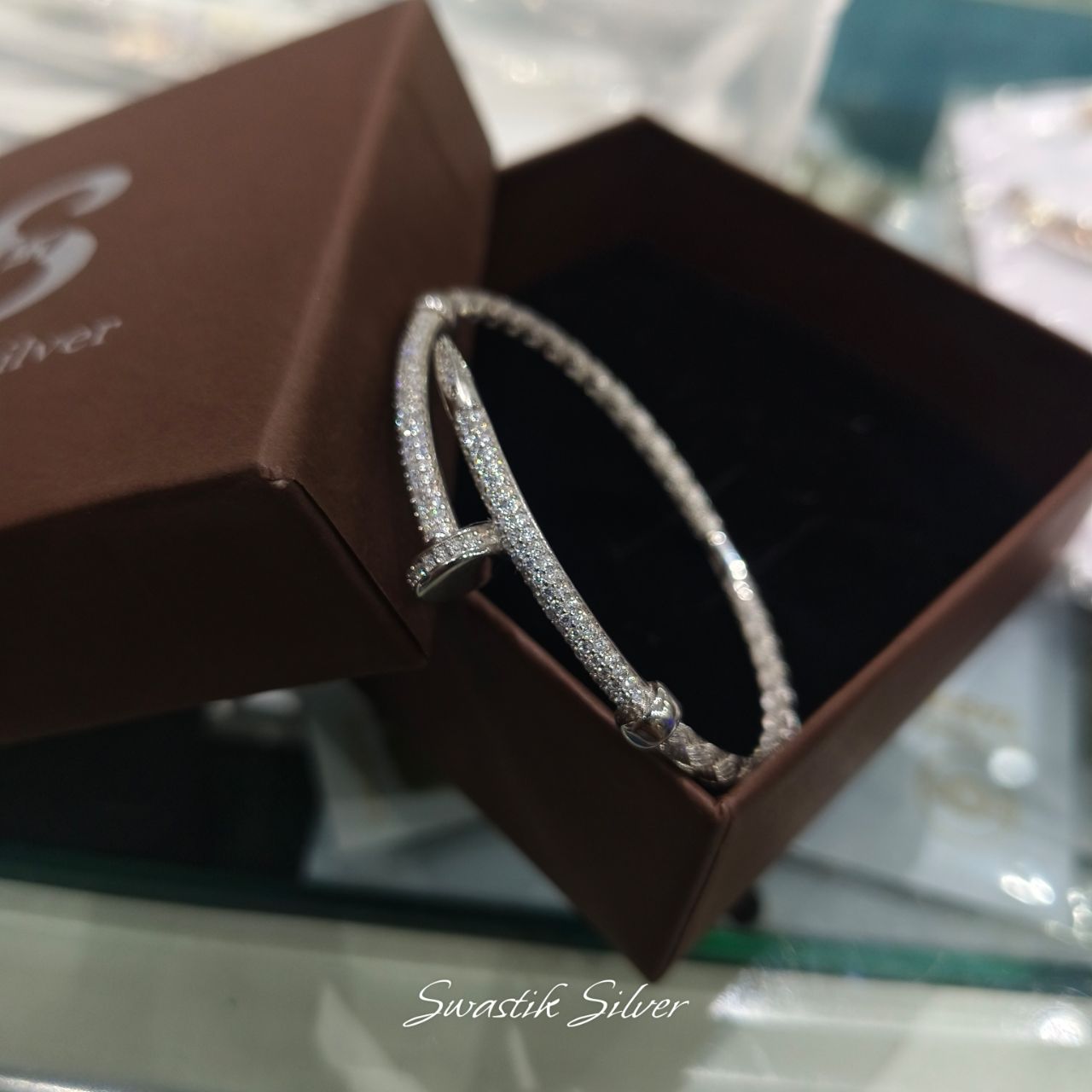 The Pavé Luxe Nail Silver Cable Cuff Bracelet view 4