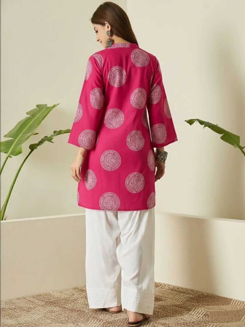Printed Cotton Farshi Shalwar Kurta Stitched Set  - Pink / SD00187 view 3