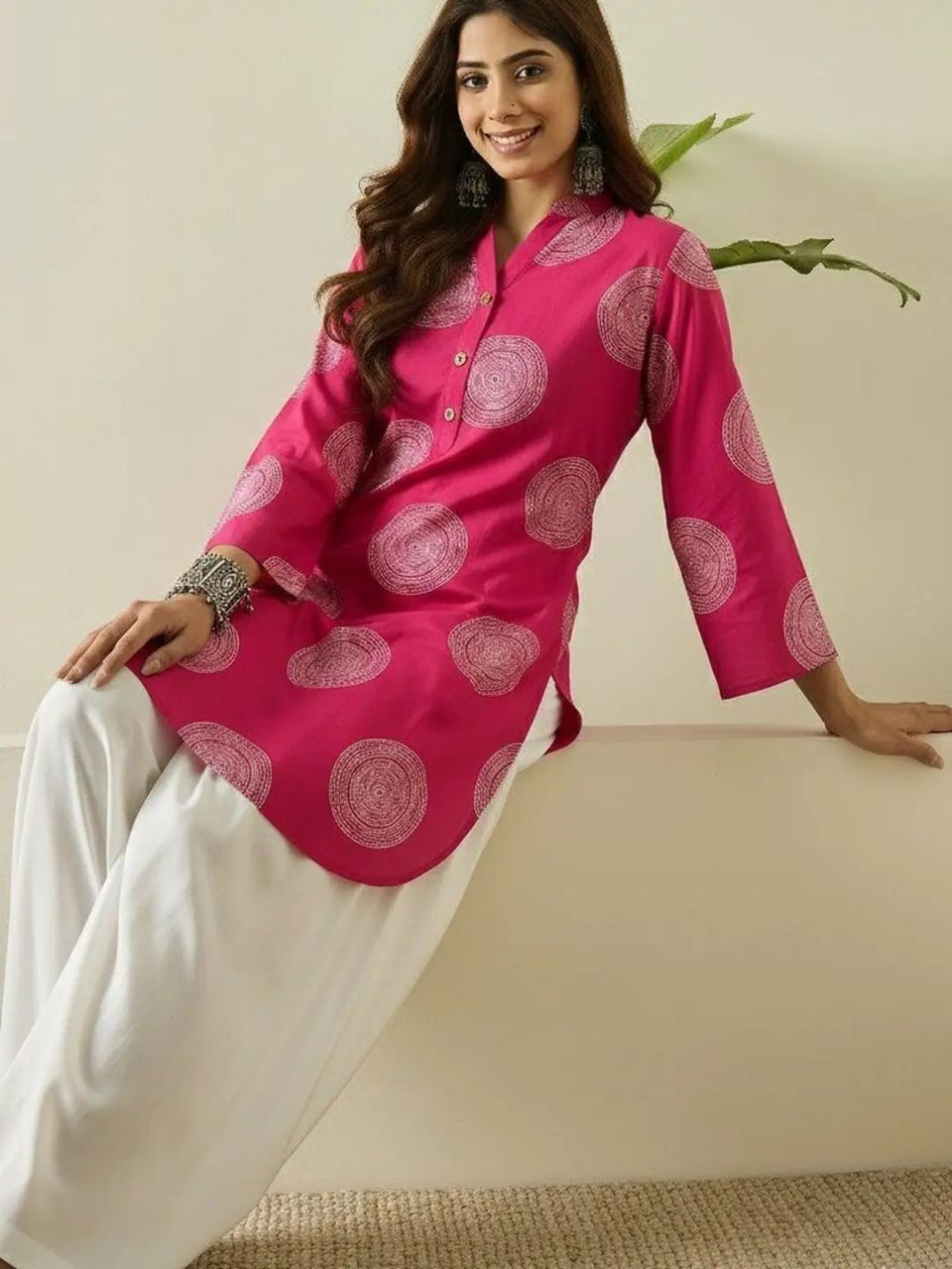 Printed Cotton Farshi Shalwar Kurta Stitched Set  - Pink / SD00187 view 4