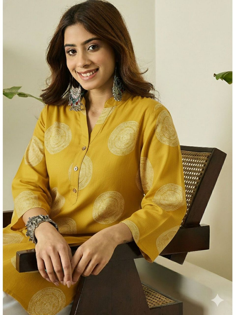 Printed Viscous Rayon Farshi Shalwar Kurta Stitched Set - Yellow / SD00187 view 5