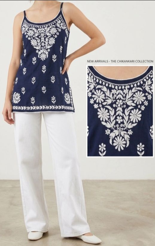 Noodle Strap Chikankari Top by Bel Boota