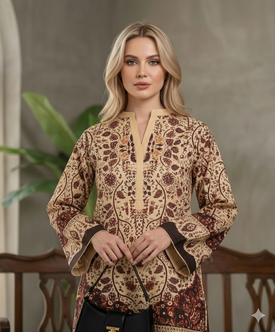 Printed Stylish Cotton Stitches Plazo Cord Set Suit - Golden Black / SD00190 view 3