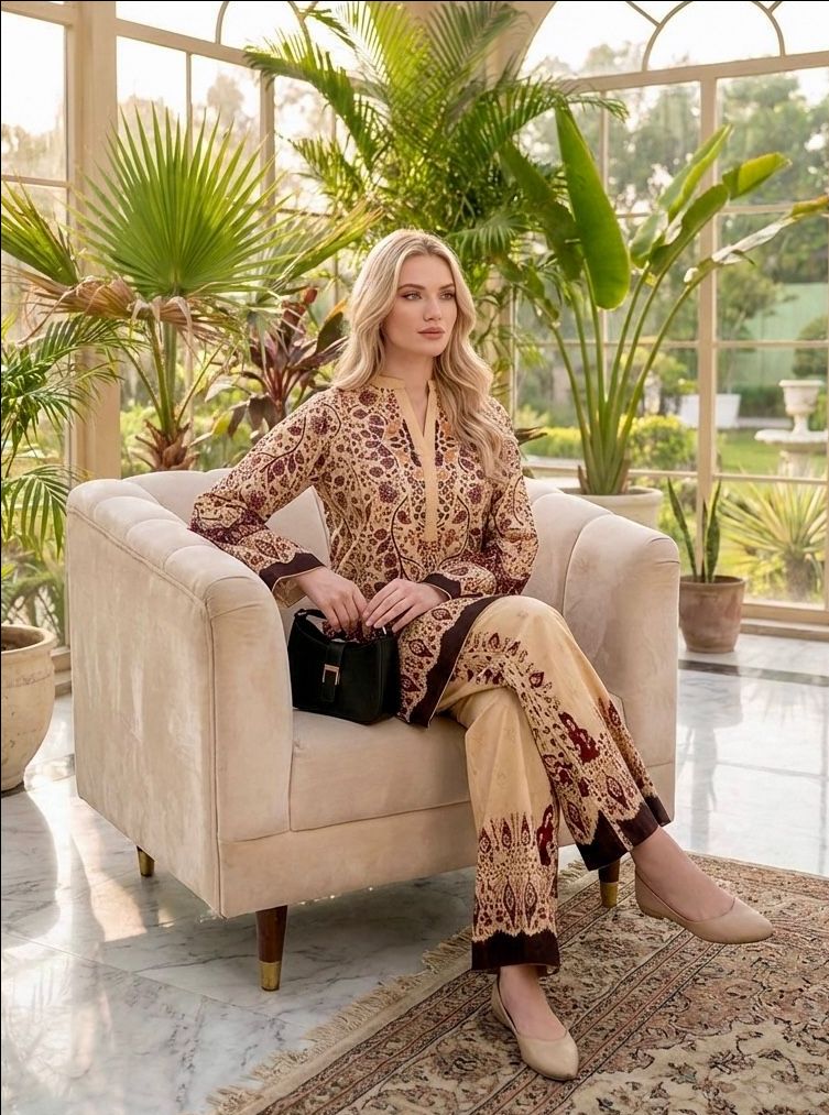 Printed Stylish Cotton Stitches Plazo Cord Set Suit - Golden Black / SD00190 view 5