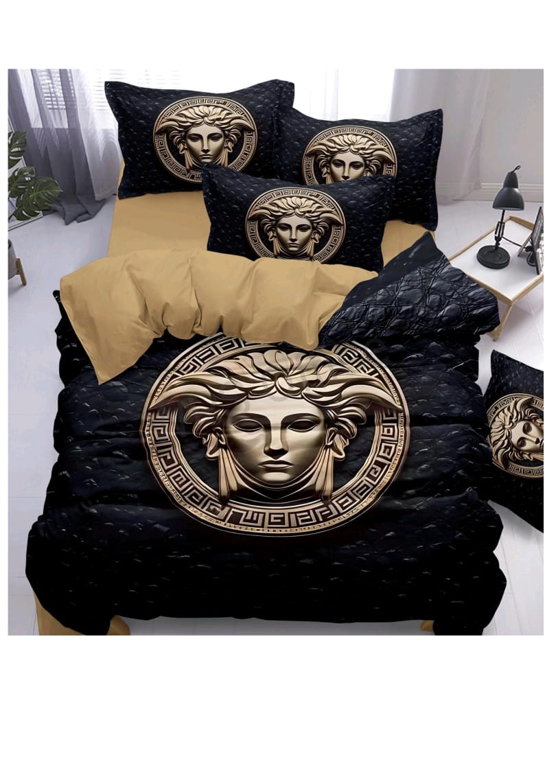 Versace-Inspired Black Bed Set
