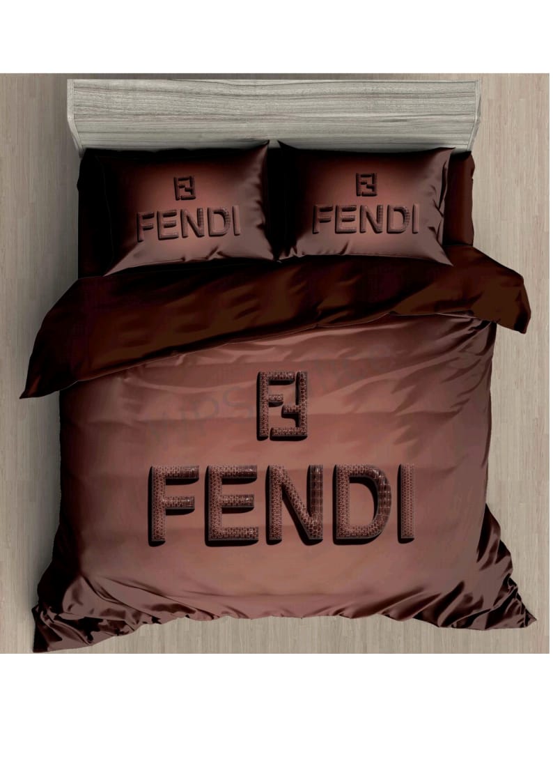 Fendi Brown Satin Bedsheet Set