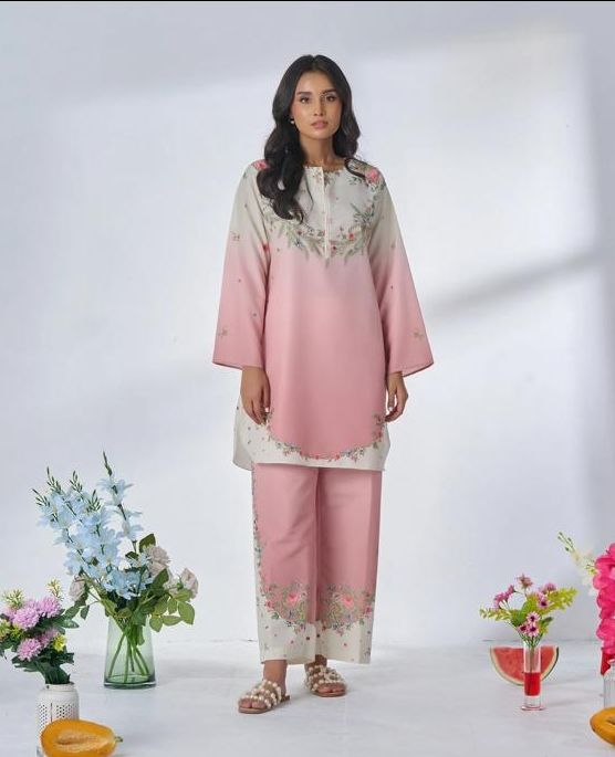 Floral Printed Black Loos  Plazo Stitched Suit - Pink/ SD00190 view 2