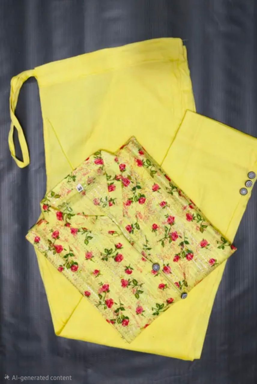 Floral Yellow Kurta Set view 2
