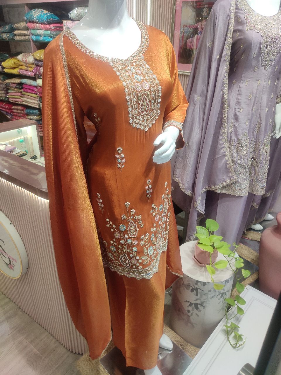 Embellished Orange Kurta view 3
