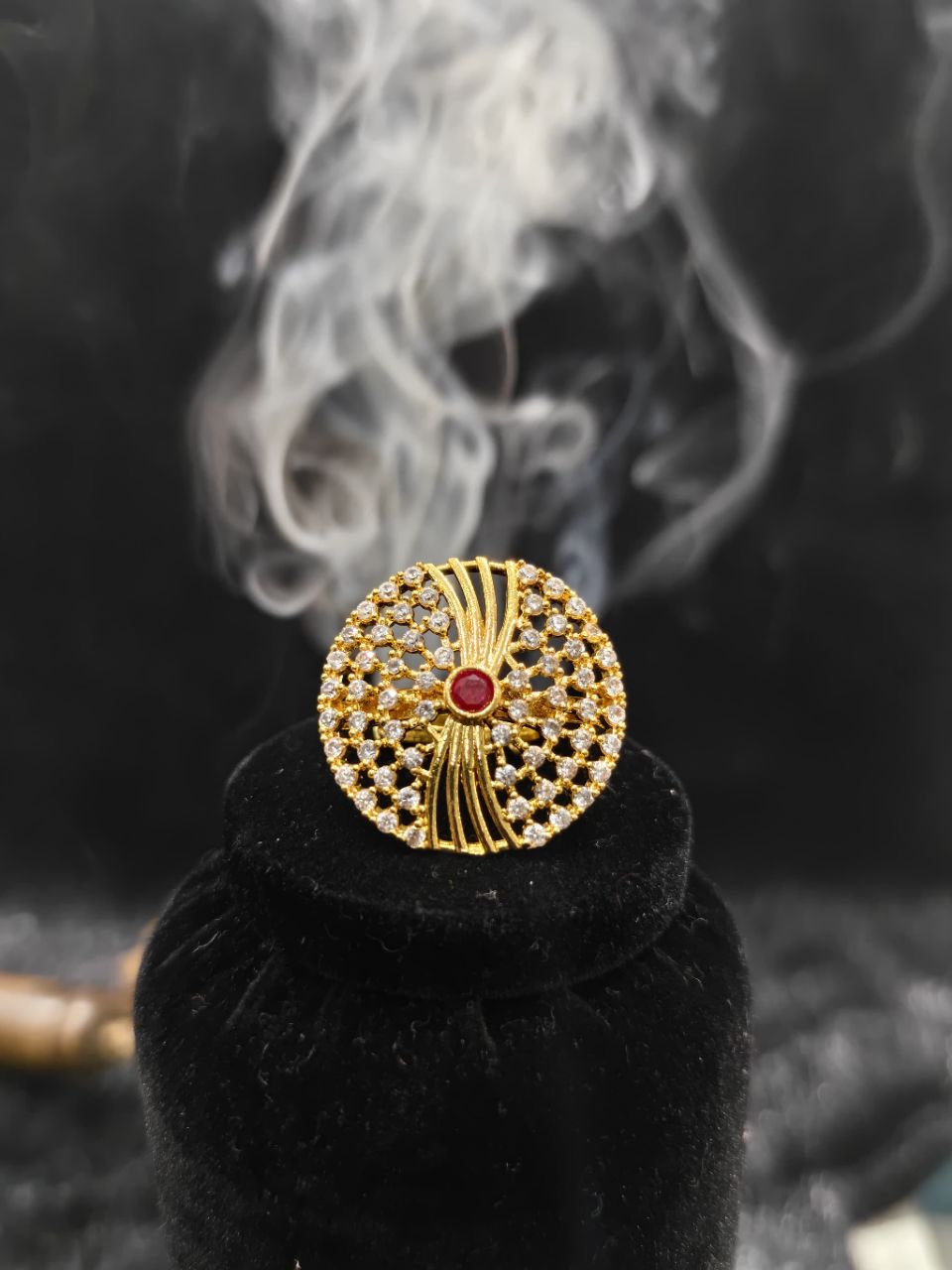 CZ And Ruby Floral Ring view 2