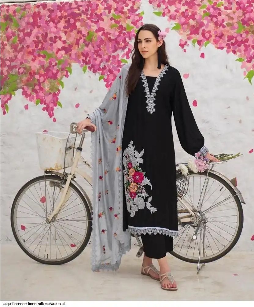 Florence Linen Cotton Unstitched Fancy Suit - 1582- A / HC002104 view 2