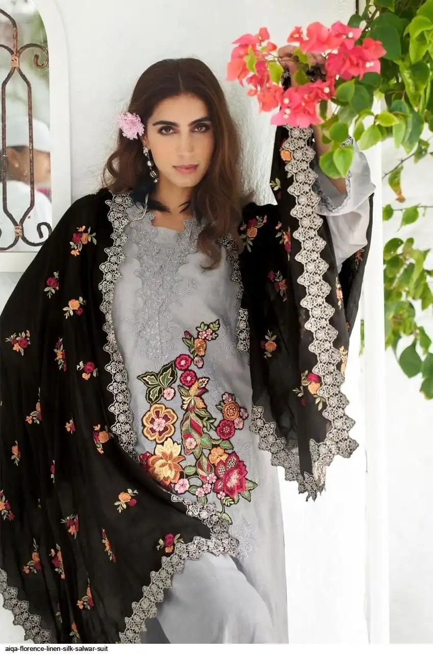 Florence Linen Cotton Unstitched Fancy Suit - 1580 A / HC002104 view 3