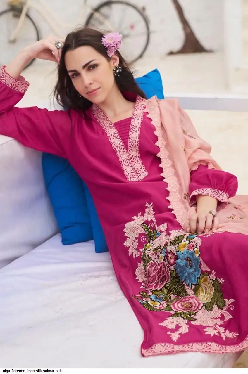 Florence Linen Cotton Unstitched Fancy Suit - 1579- A / HC002104 view 2