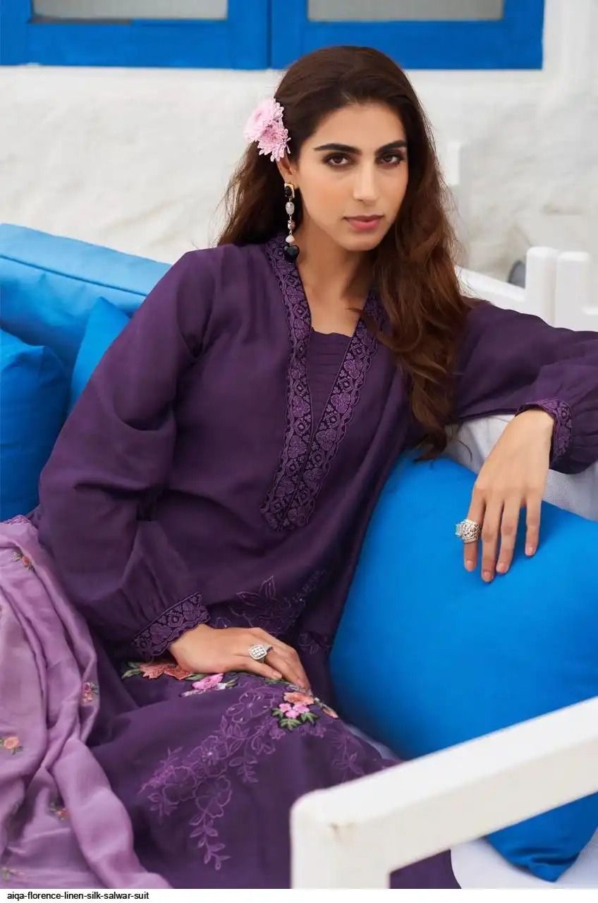 Florence Linen Cotton Unstitched Fancy Suit - 1585- A / HC002104 view 3