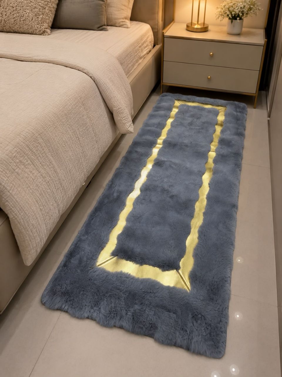 IMPORTED RABBIT FUR BEDSIDE RUNNER, SIZE 2*5FT view 4