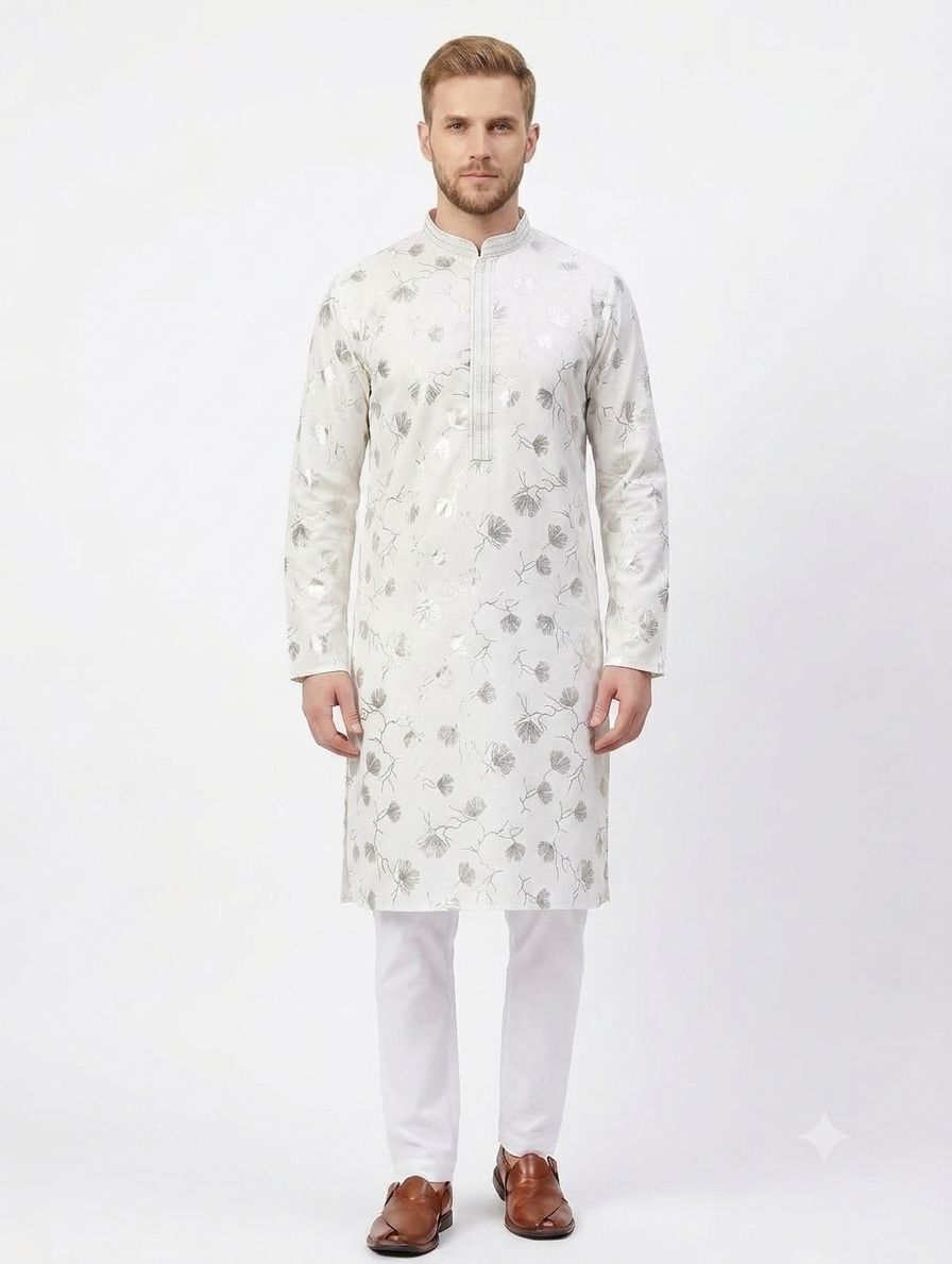 Cotton Metallic Print Kurta view 3