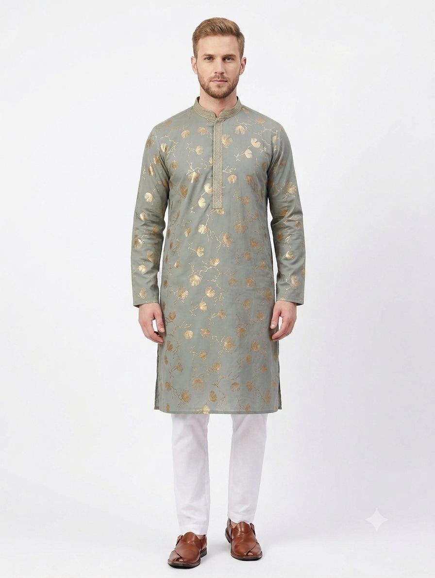 Cotton Metallic Print Kurta view 4