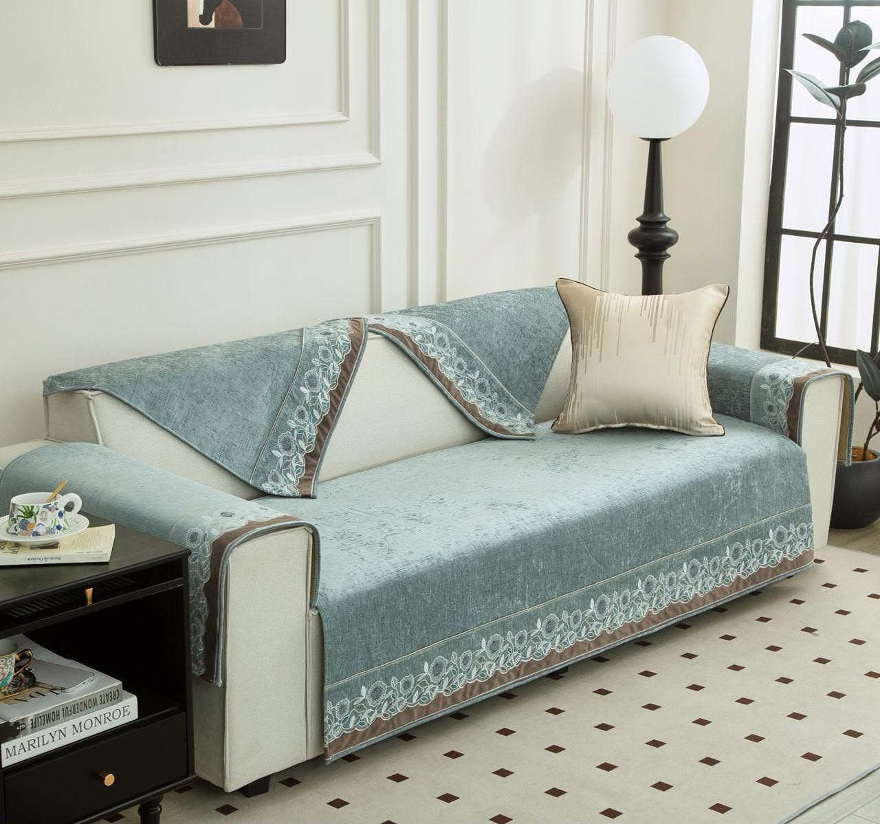 Luxury Embroidered Sofa Cover Set , 36 Inchi Width view 3