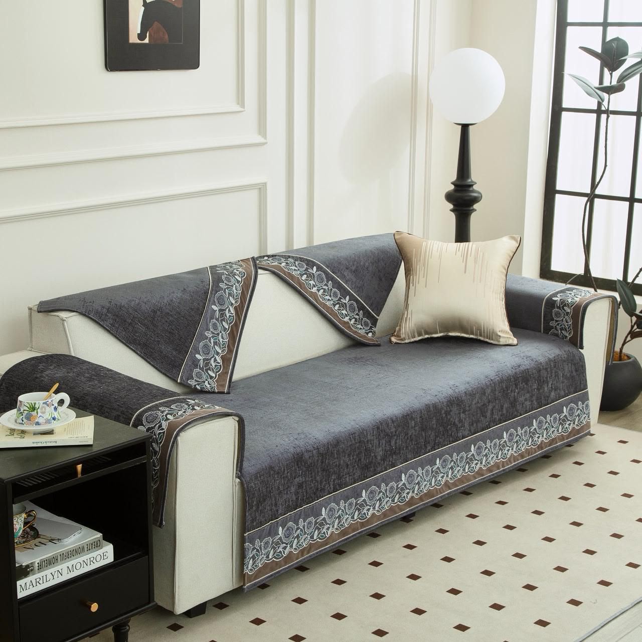 Luxury Embroidered Sofa Cover Set , 36 Inchi Width view 2