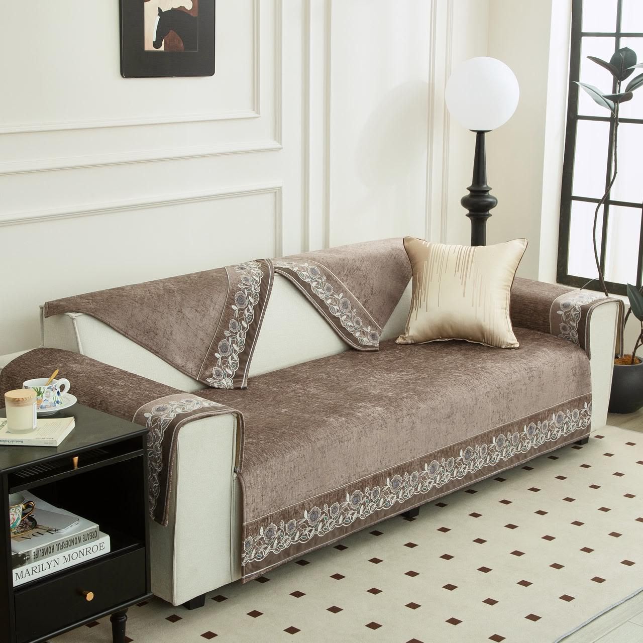 Luxury Embroidered Sofa Cover Set , 36 Inchi Width view 4
