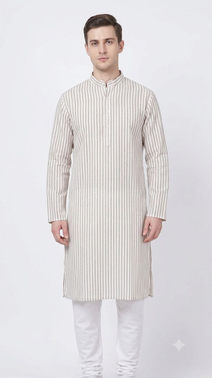 Premium Striped Khadi Kurta Yuvi view 3