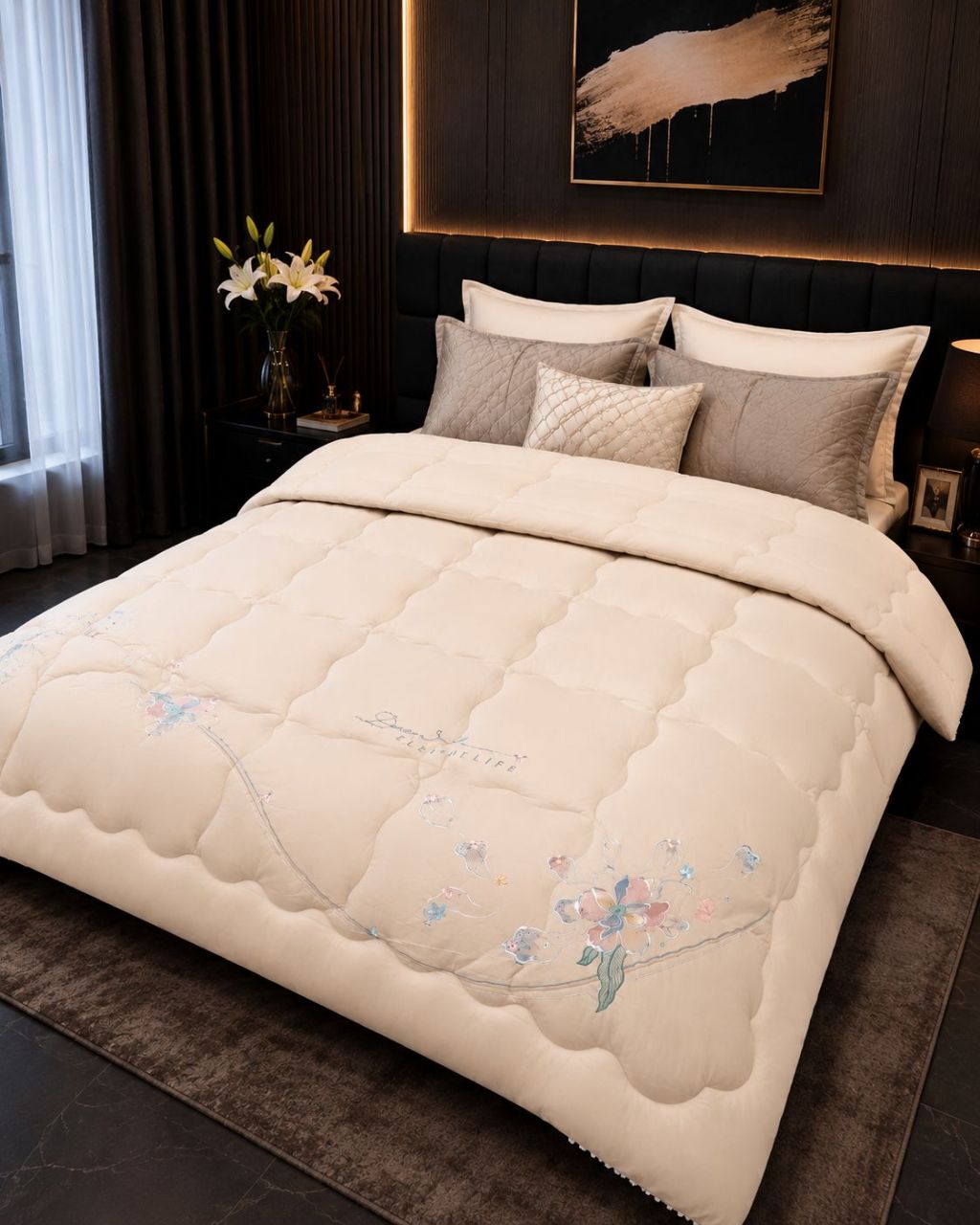 LUXURY FLORAL COMFORTER , Milky cotton Fabric view 5