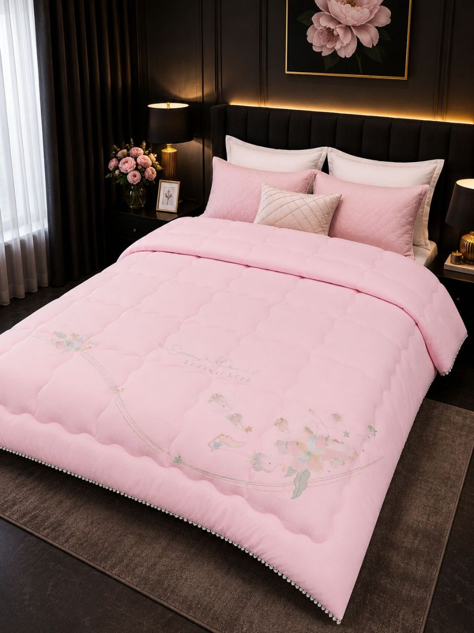 LUXURY FLORAL COMFORTER , Milky cotton Fabric view 4